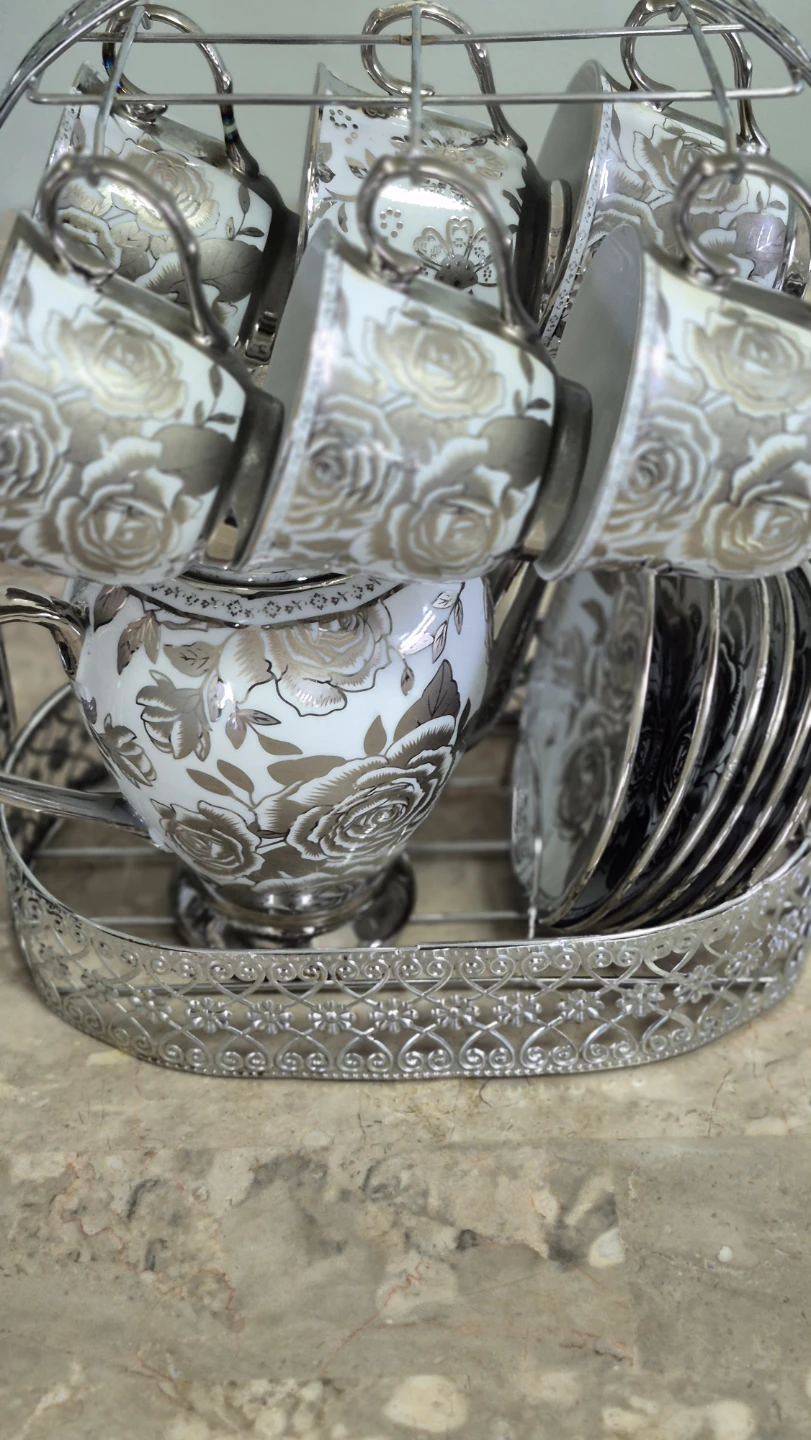 6 pieces teapot Cup saucer Set with Rack