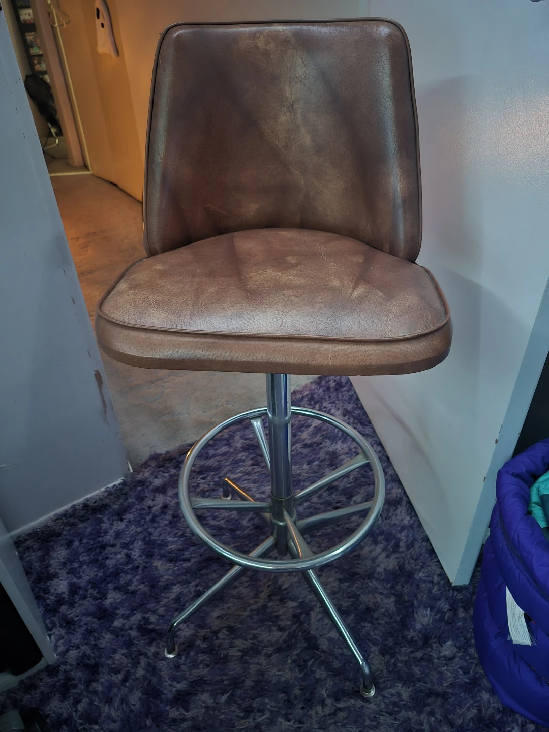 Brown Faux Leather  Bar Stool