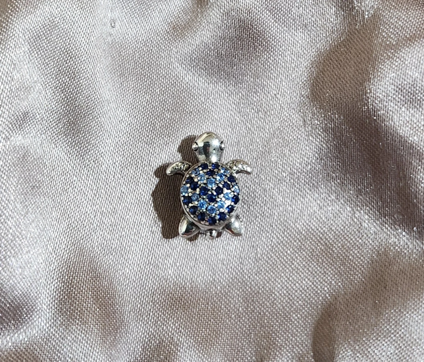 Silver Turtle Charm with Blue Stones