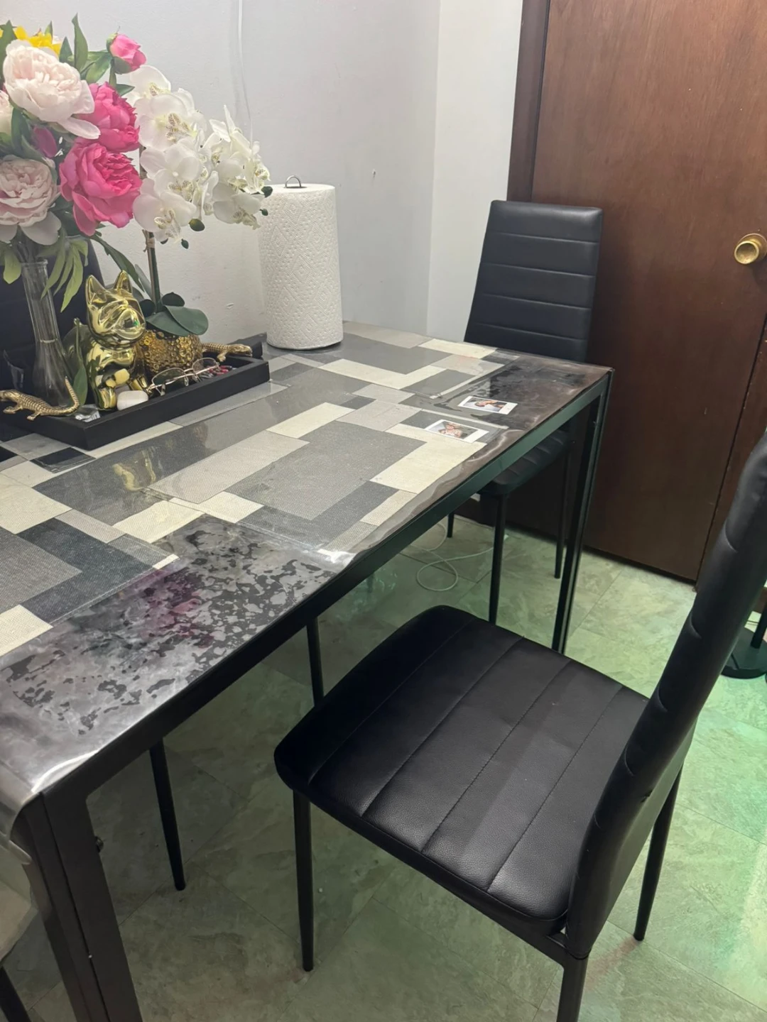 Black Dining Table Set with 4 Chairs