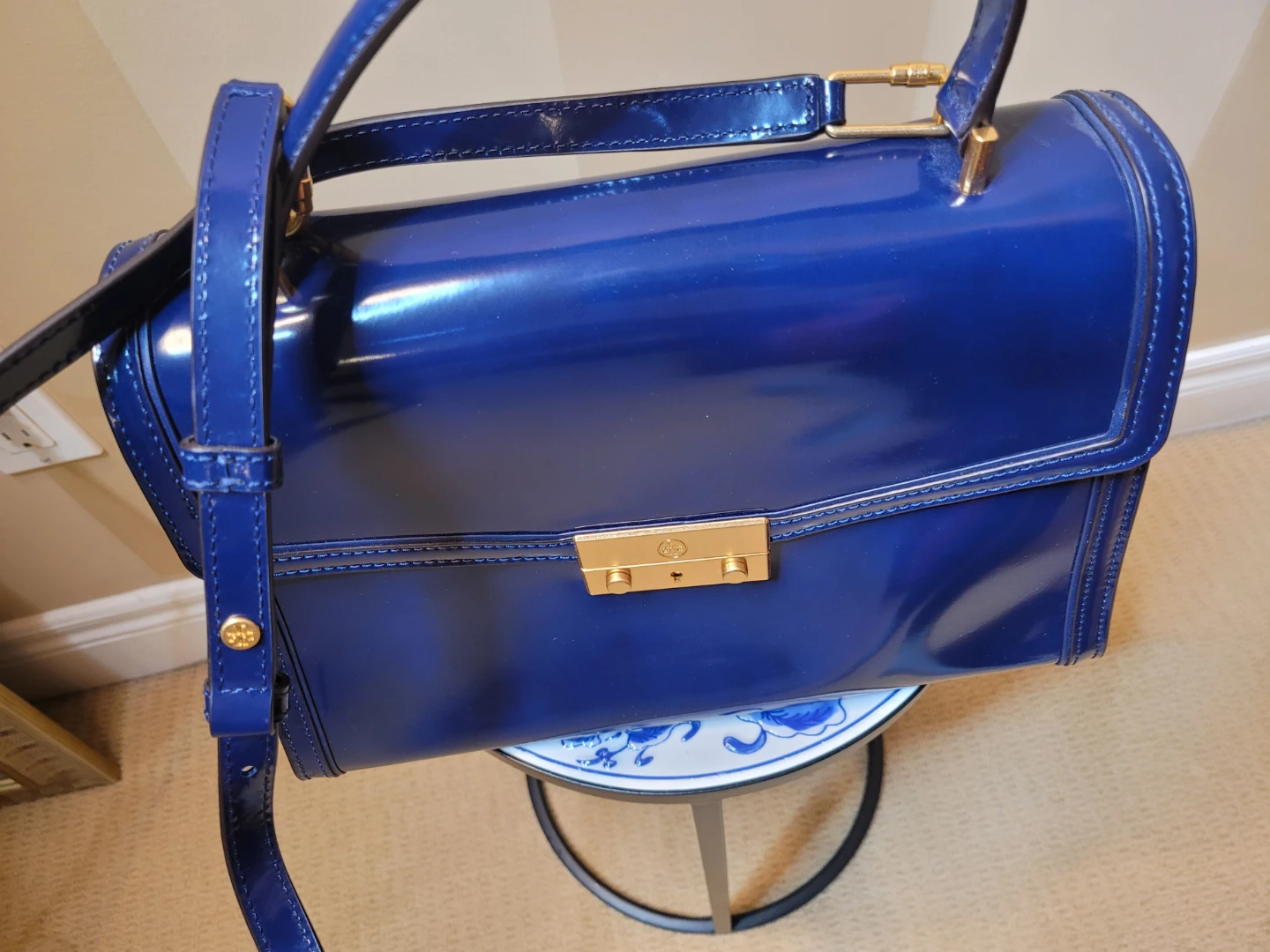 Tory Burch Royal Blue Patent Leather Satchel Handbag - photo 2