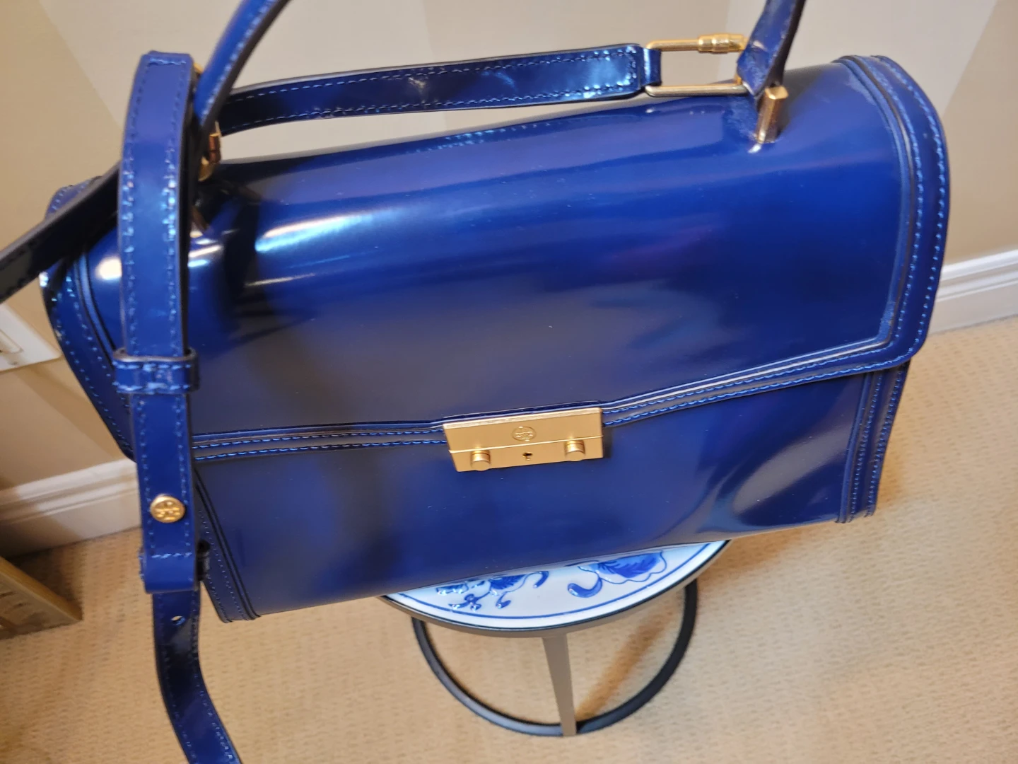 Tory Burch Royal Blue Patent Leather Satchel Handbag - photo 5