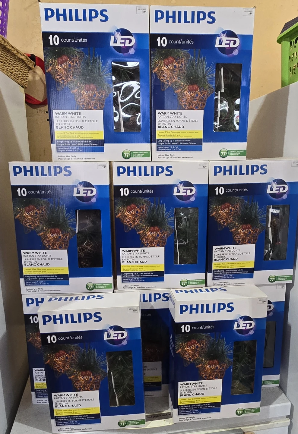 10 - Philips Warm White LED Rattan Star Lights - 10 Count