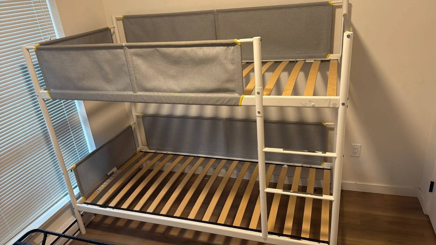 IKEA Vitval - White Metal Bunk Bed with Grey Fabric Guard Rails - photo 4