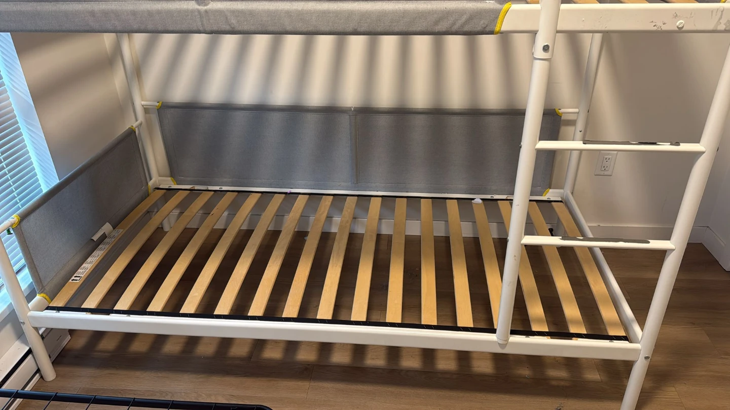 IKEA Vitval - White Metal Bunk Bed with Grey Fabric Guard Rails - photo 5