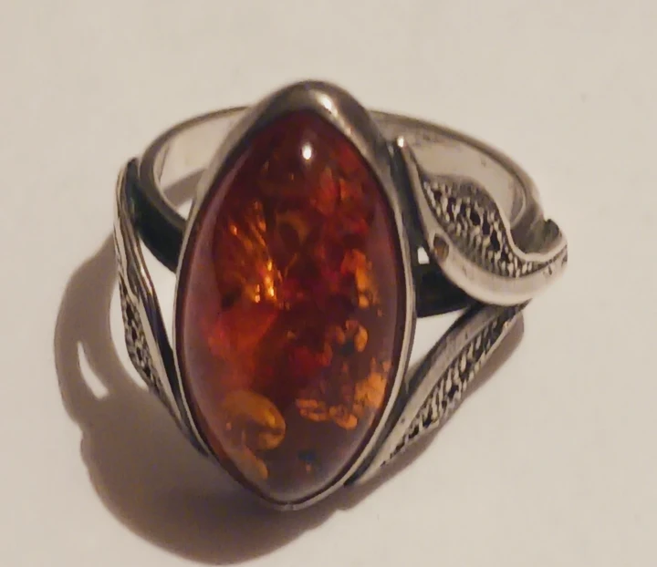 Gorgeous Sterling Silver 925 Baltic Amber Marquise Ring. 7. - photo 3