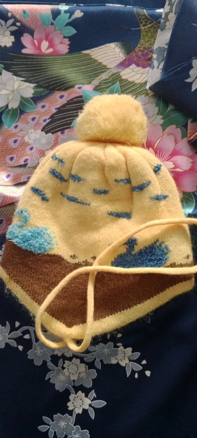Yellow Knitted Hat with Swans and Pom Pom Poland - photo 2