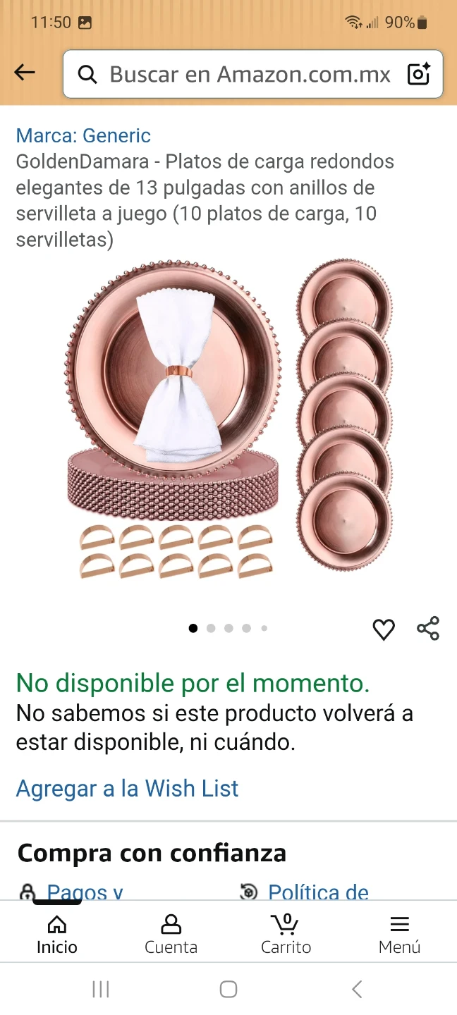 GoldenDamara Rose Gold Charger Plates with Napkin Rings