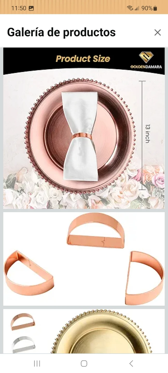 GoldenDamara Rose Gold Charger Plates with Napkin Rings - photo 2