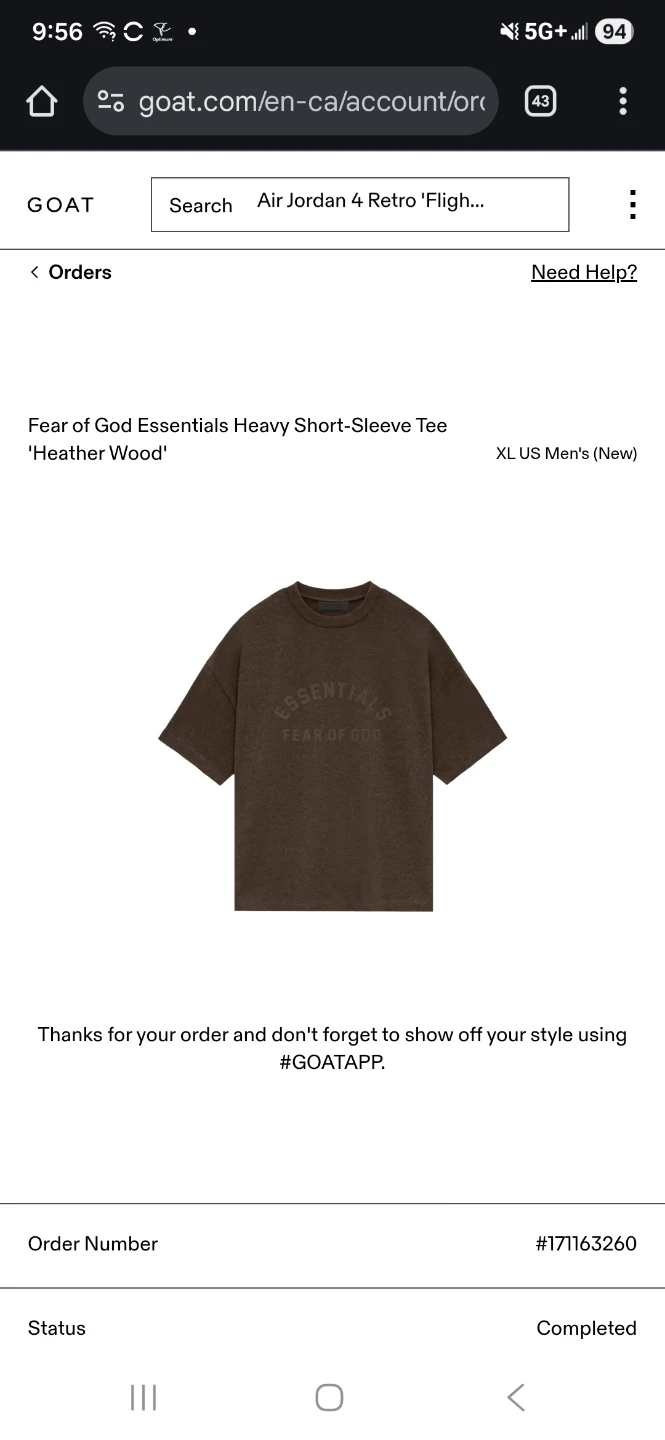 Fear of God Essentials Short-Sleeve Tee - Heather Wood XL