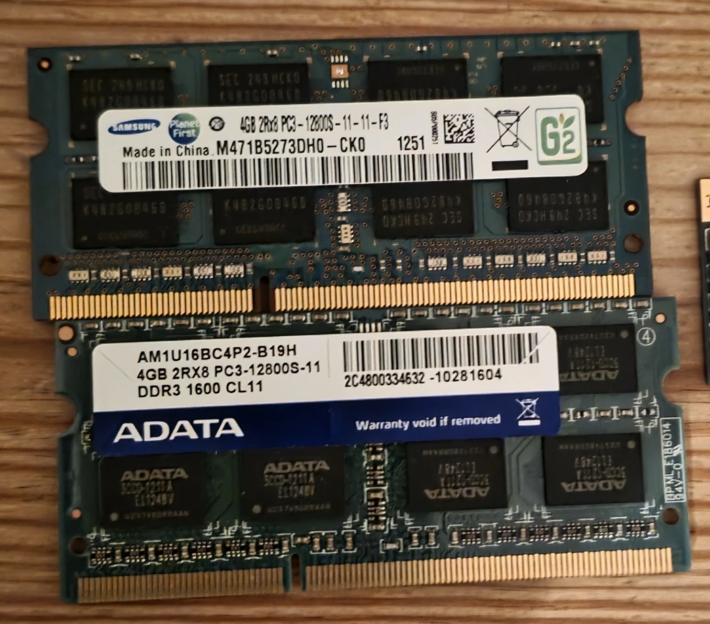 8GB Samsung/Adata DDR3 1600 Laptop RAM modules