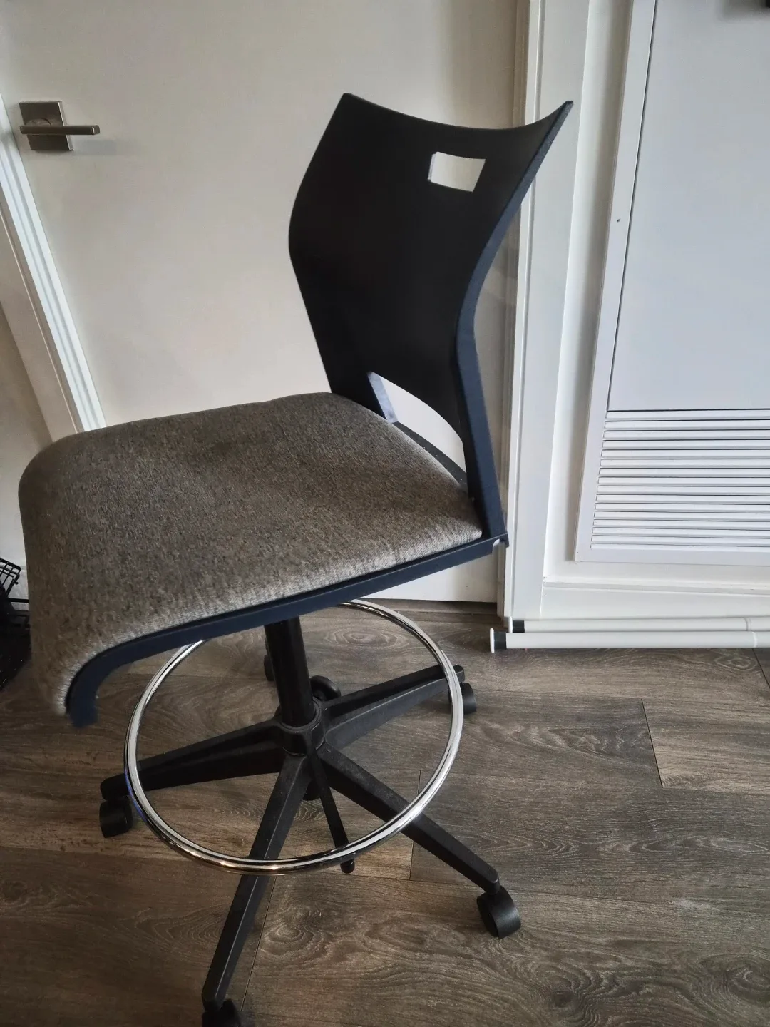 Gray Fabric and Black Drafting Stool with Footrest - photo 2