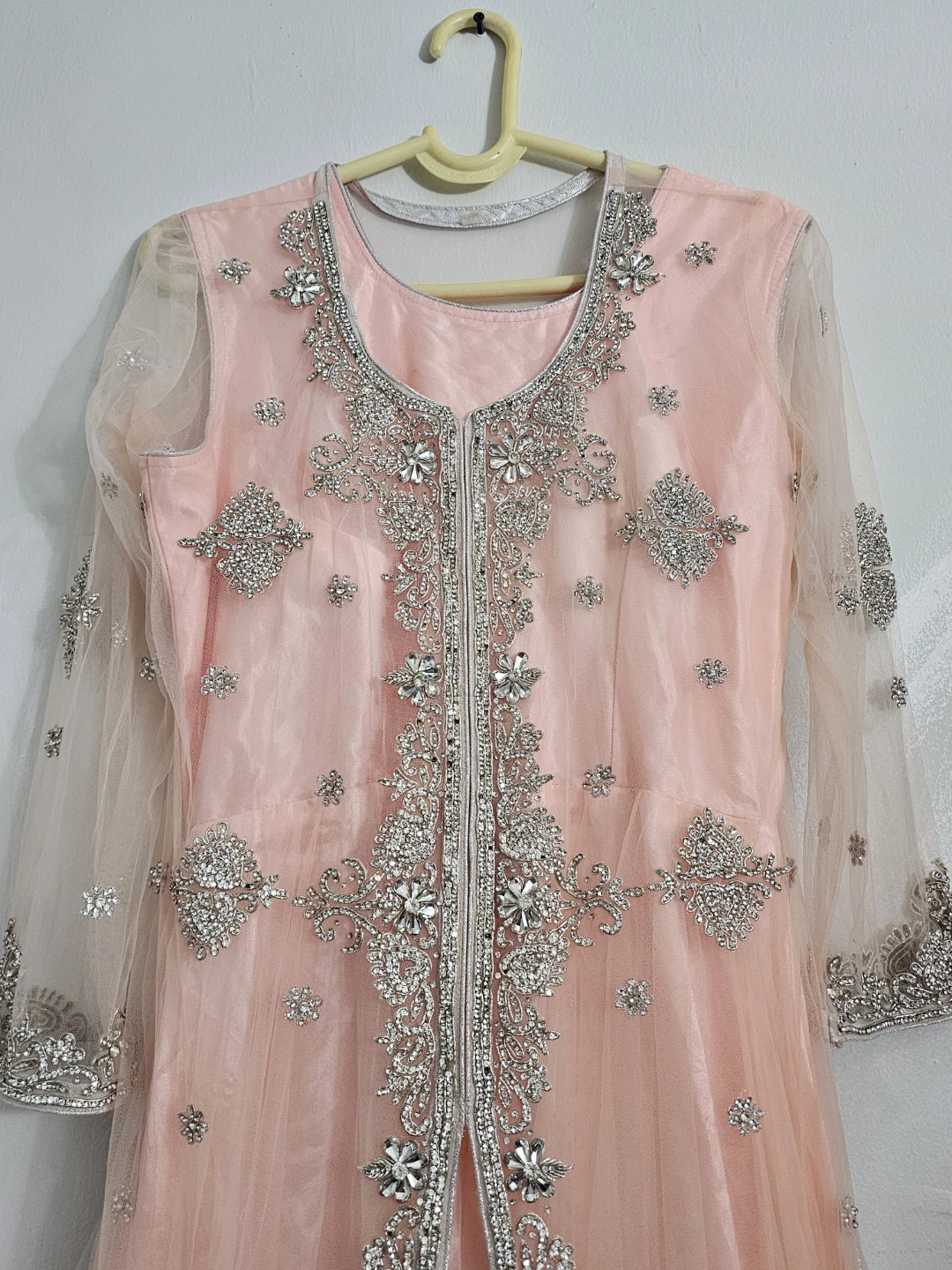 Pink Embellished Gown with Sheer Sleeves
