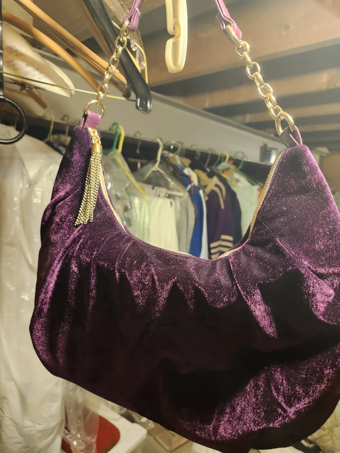 Velvet Crescent Shoulder Bag