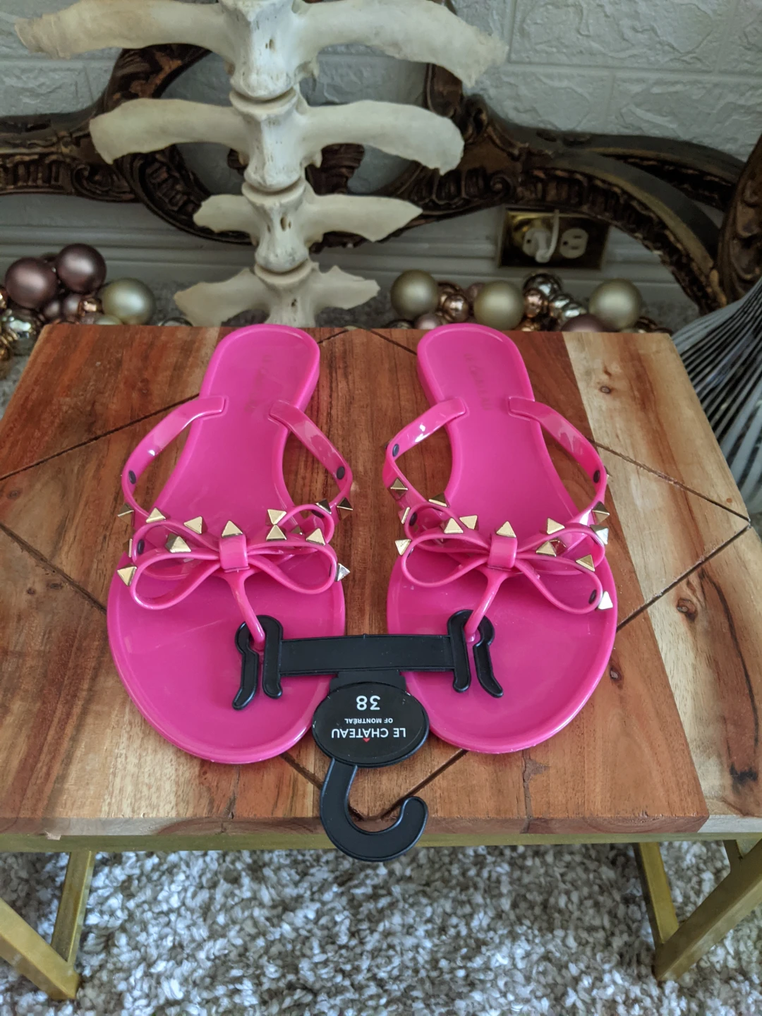 Le Chateau Pink Studded Bow Jelly Sandals