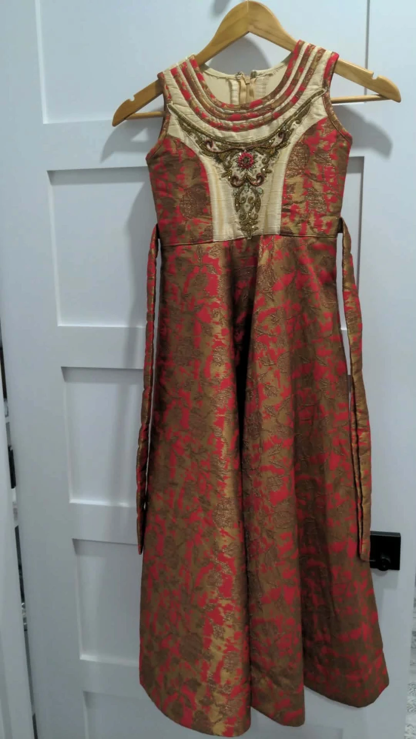 Girls Brocade Dress Red & Gold