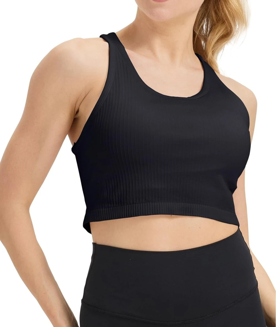 Along Fit Black Seamless Ribbed Longline Sports Bra - photo 5