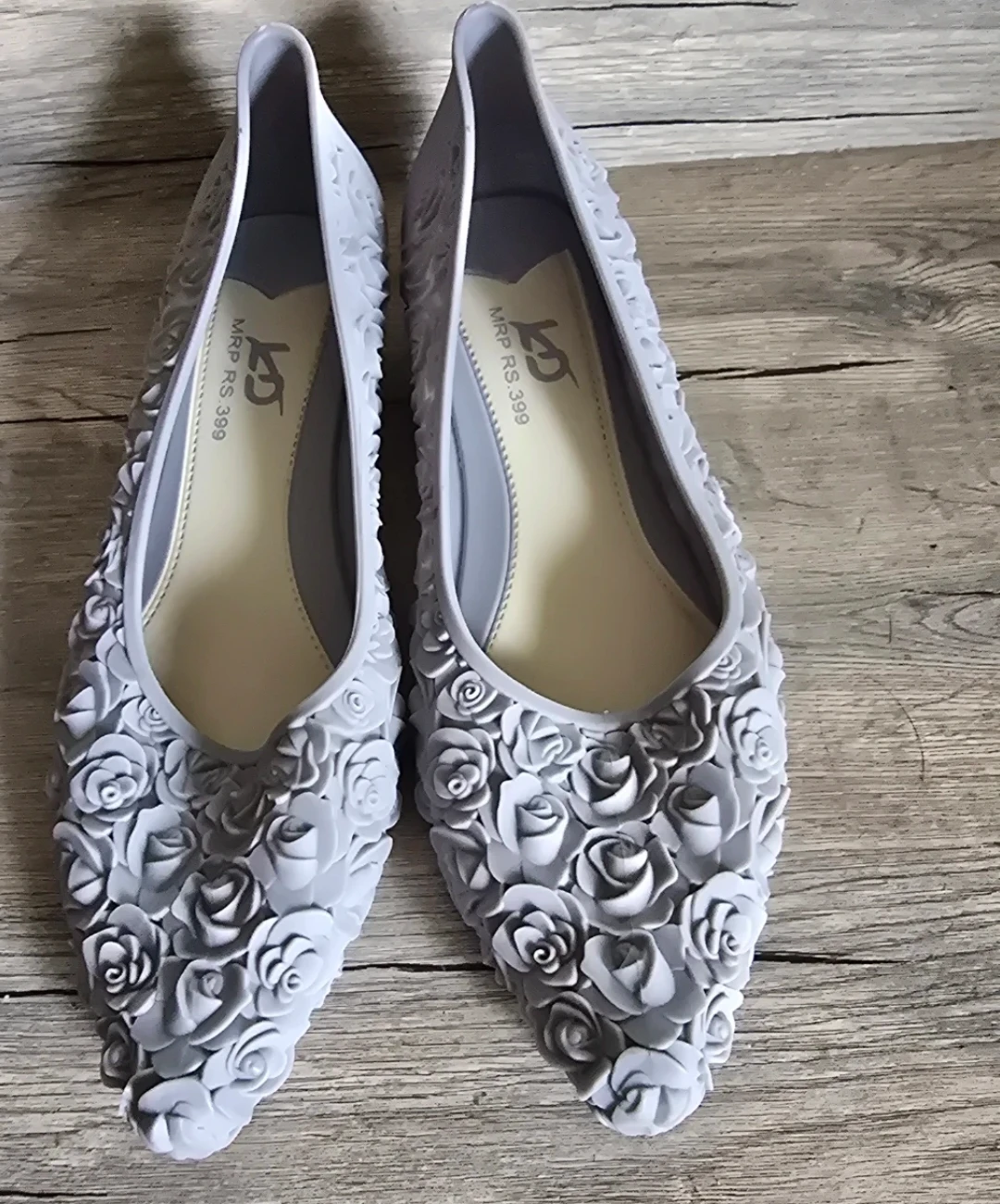 Grey Rose Embellished Ballet Flats