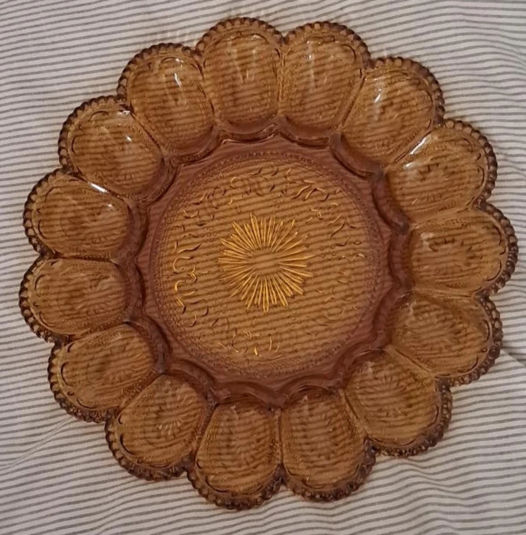 Amber Glass Deviled Egg Serving Plate