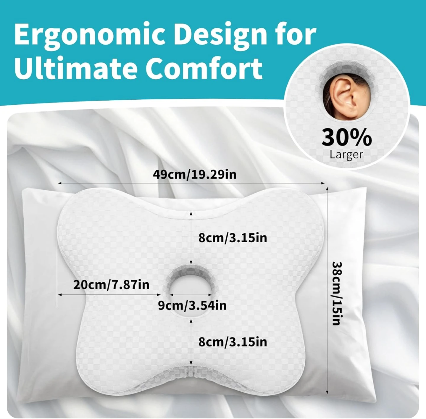 Ergonomic Ear Pillow for Side Sleepers, Piercing Pillow - photo 2