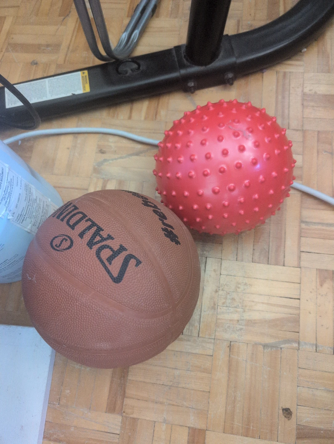Spalding Basketball and Red Spiky Ball