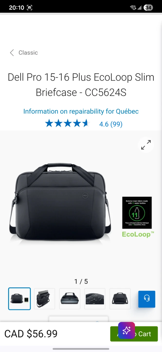 Dell Pro 15-16 Plus EcoLoop Slim Briefcase - CC5624S