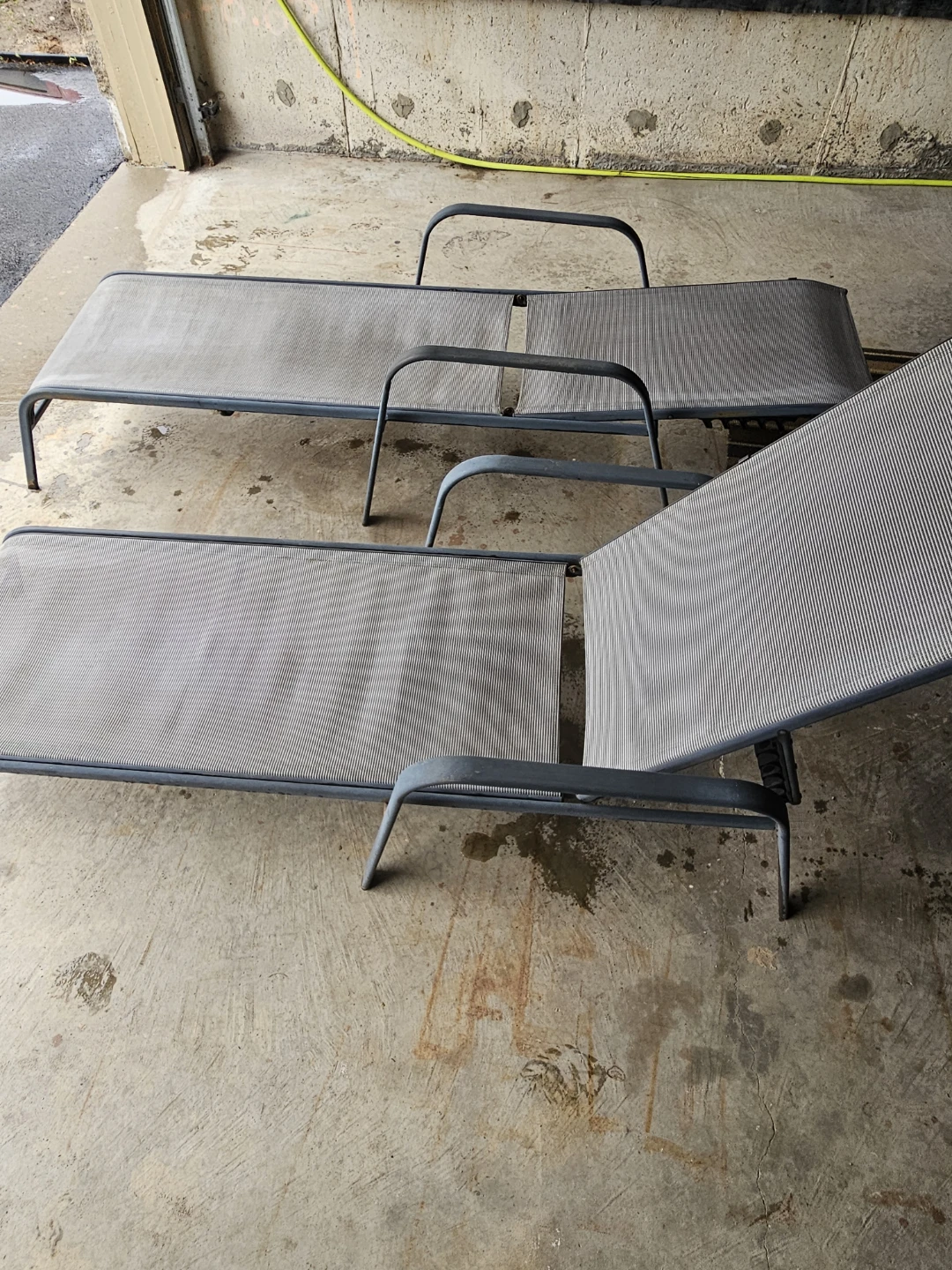 Pair of Grey Mesh Chaise Lounges