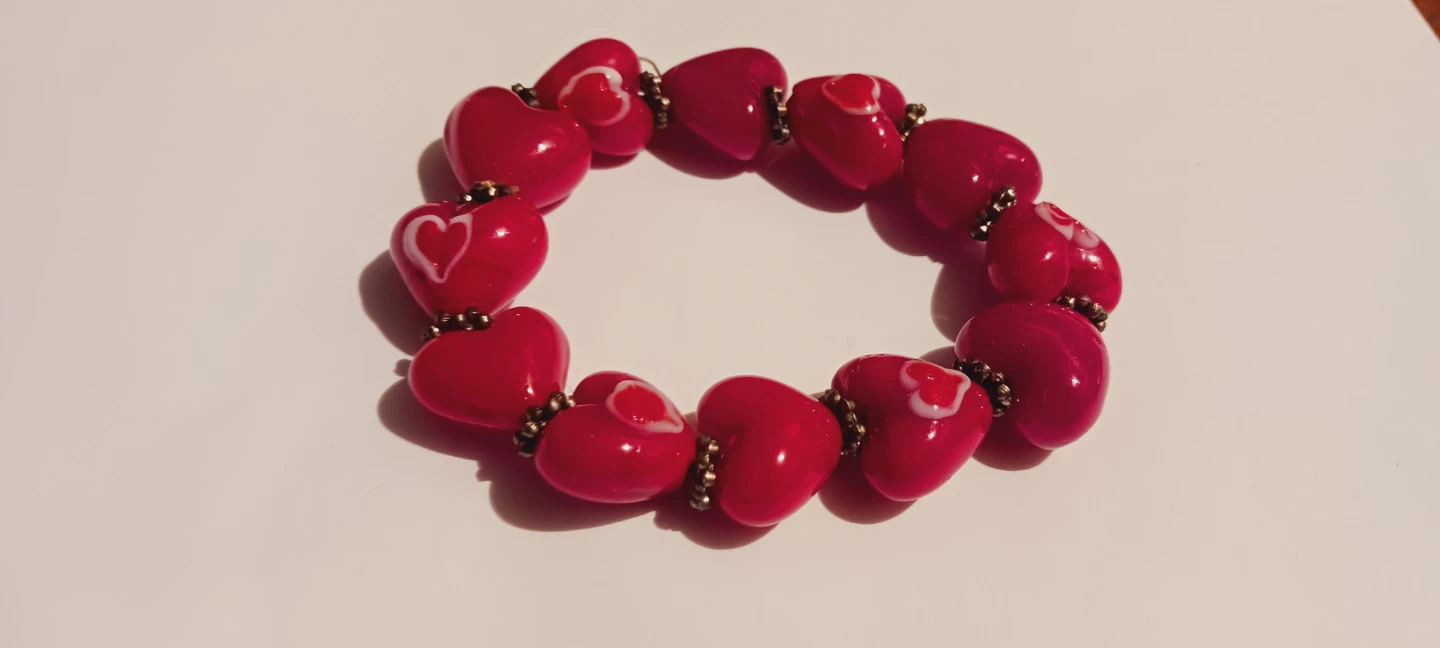Handblown Glass Heart ❤️ Shaped Beaded Stretch Bracelet - photo 4