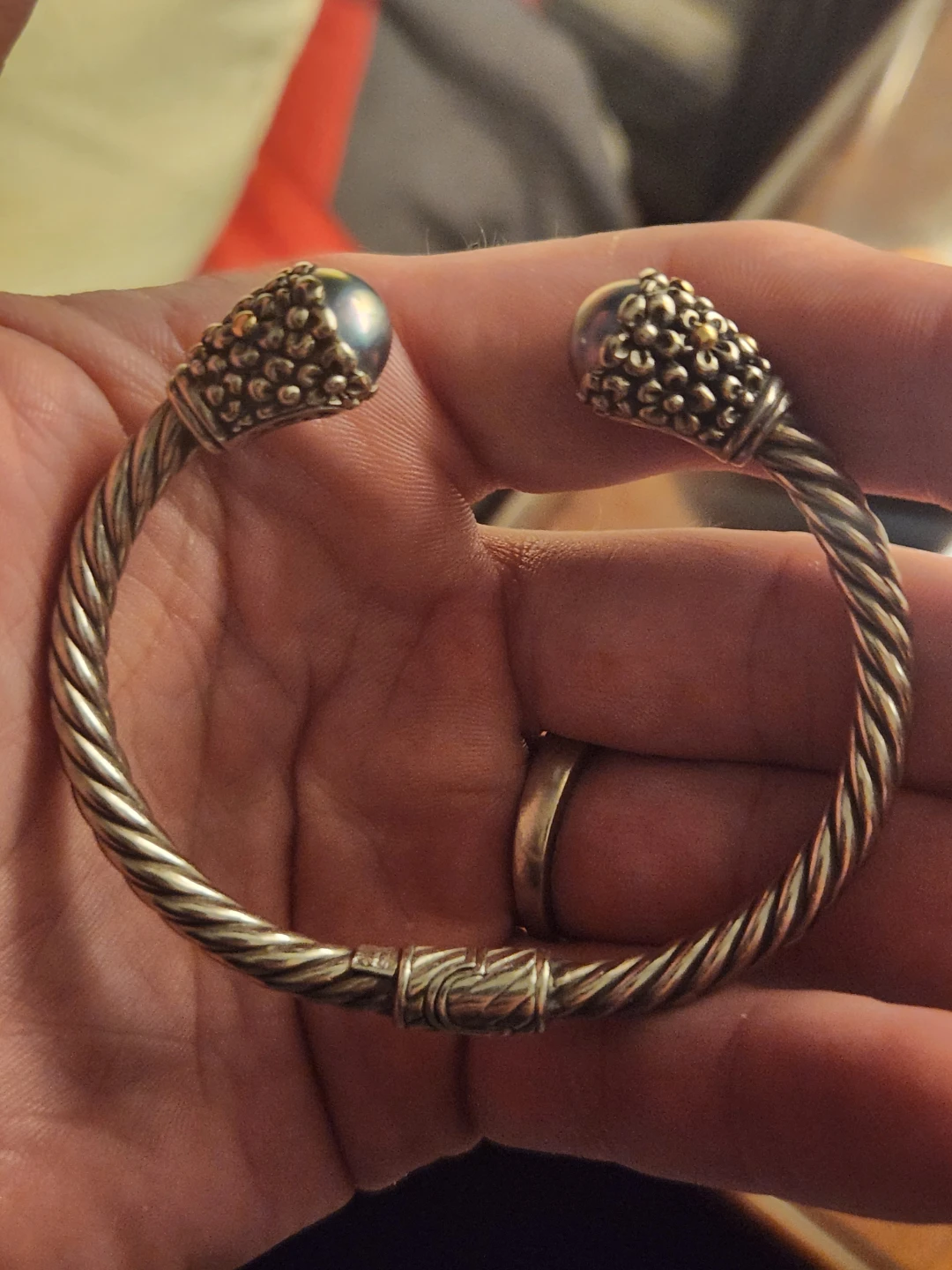 Samuel Benham Twisted Cable Bracelet with Blue Pearl