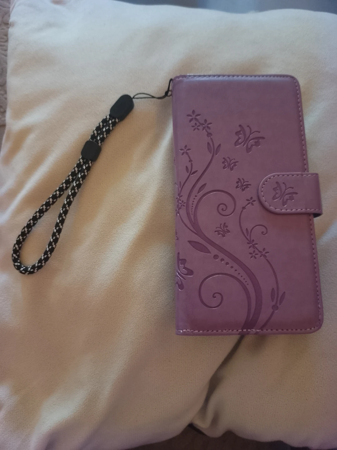 Purple Floral Wallet Phone Case with Zipper