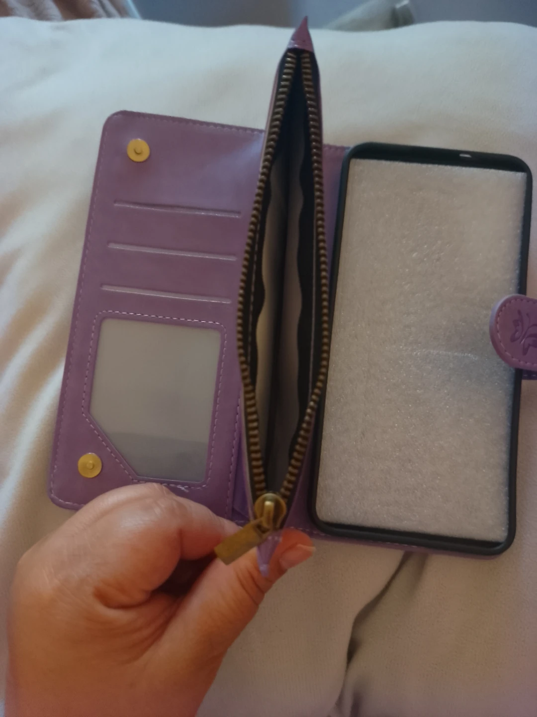 Purple Floral Wallet Phone Case with Zipper - photo 3
