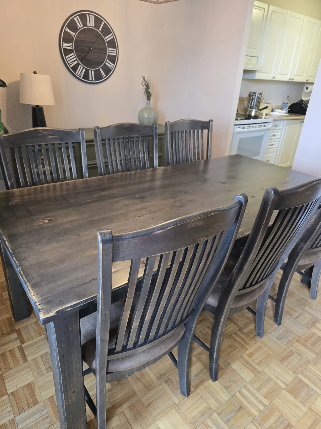 Rustic Dark Wood Dining Table and 6 Chairs