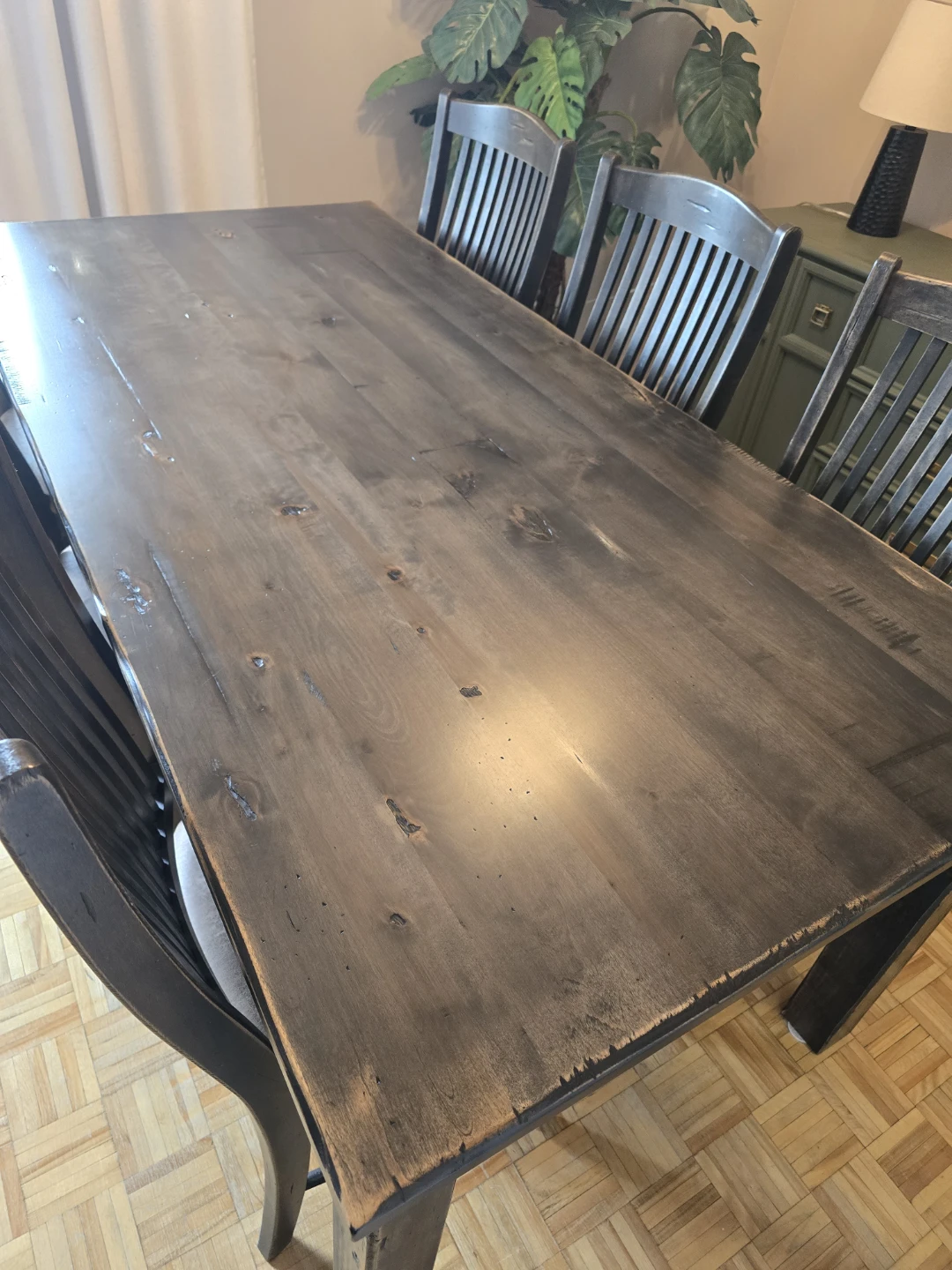 Rustic Dark Wood Dining Table and 6 Chairs - photo 2