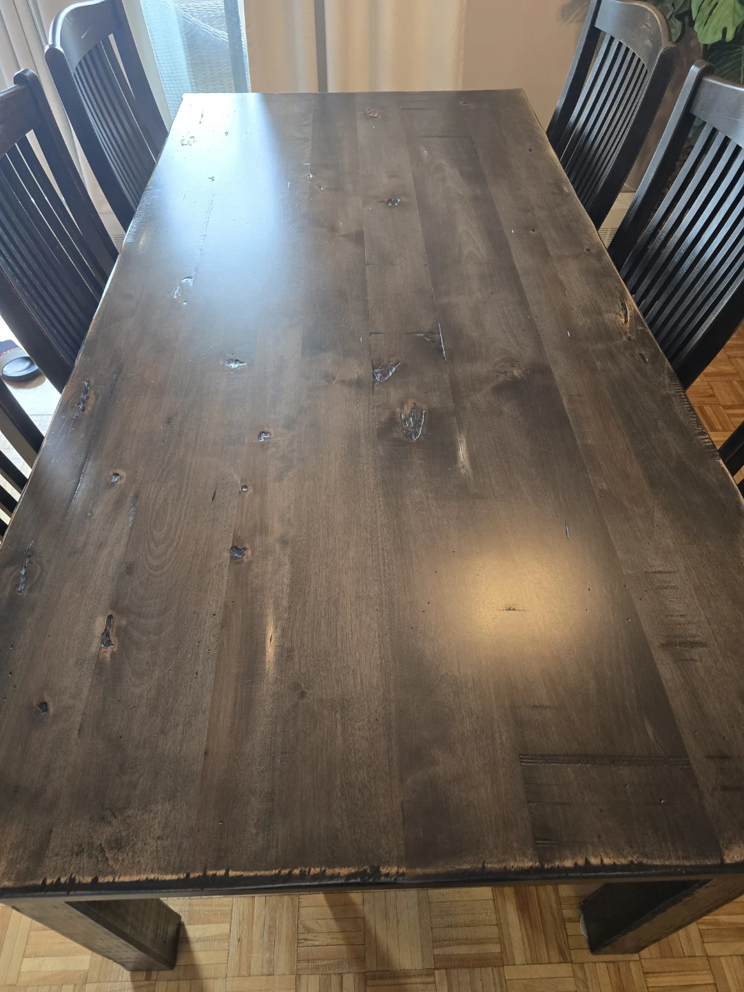 Rustic Dark Wood Dining Table and 6 Chairs - photo 3