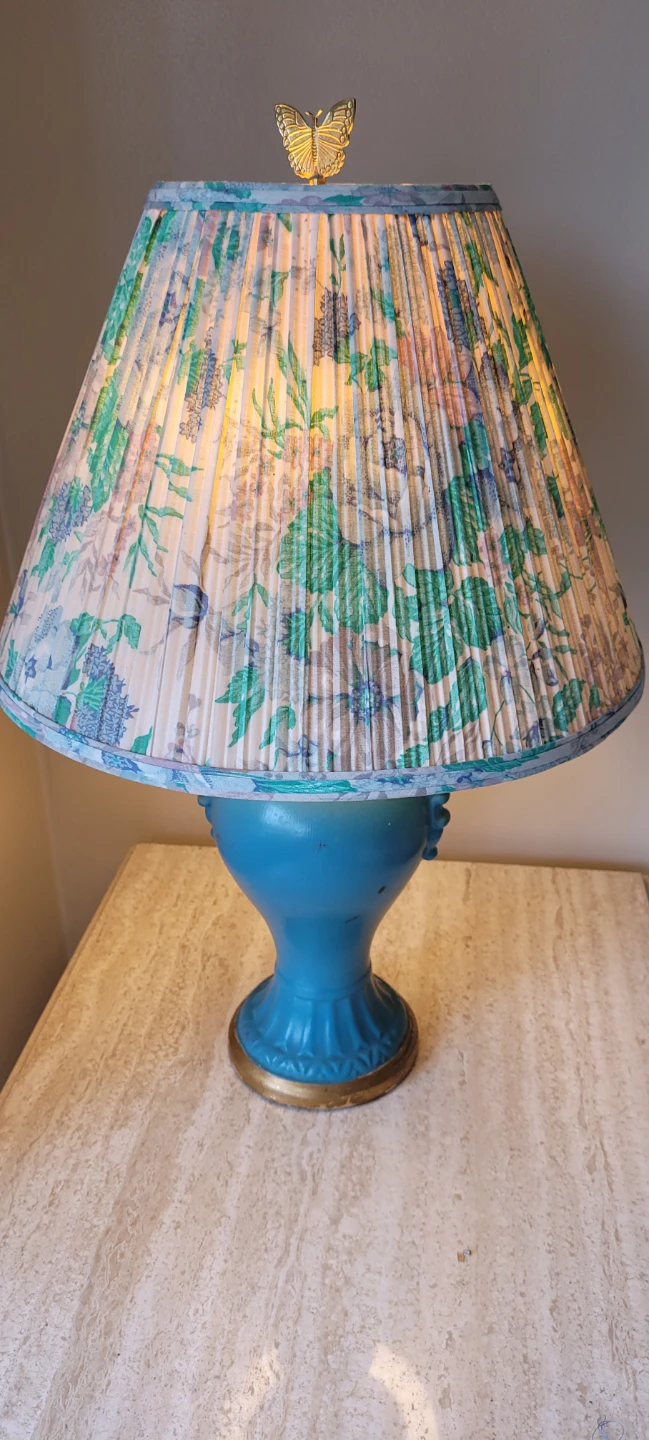Blue Turquoise Table Lamp with Floral Shade - photo 2