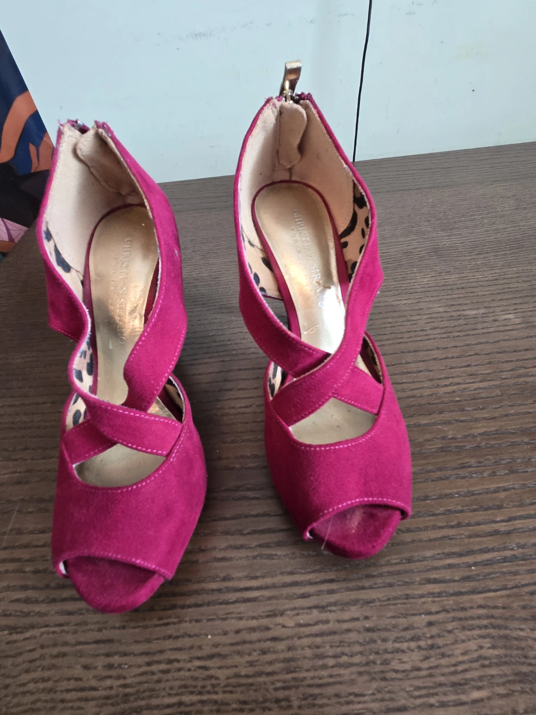 Women's Pink Suede Cross-Strap Peep-Toe Heels Size 8