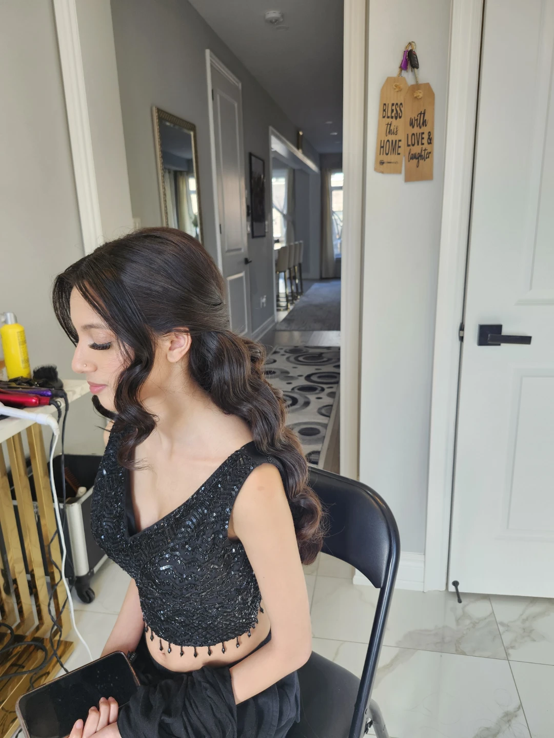 Dark Brown Wavy Hairstyle - Half Up Half Down