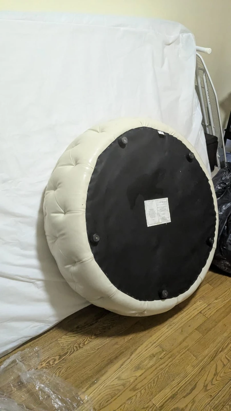 Tufted Round Ottoman Coffee Table with Black Glass Top - photo 2