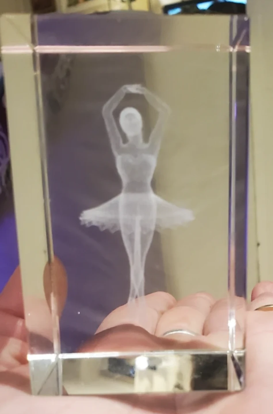 Two Glass Crystal Etched Ballerina & Piano Display Block - photo 3