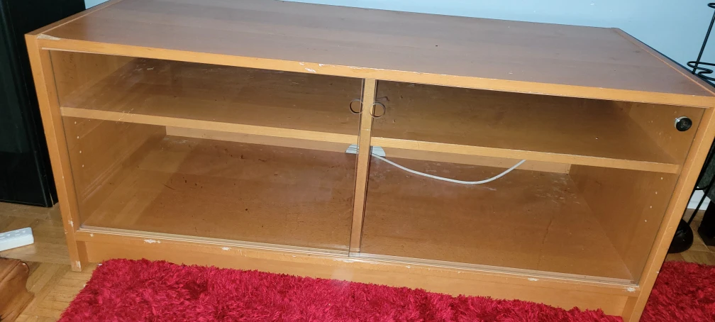 Wooden TV Stand with Sliding Glass Doors