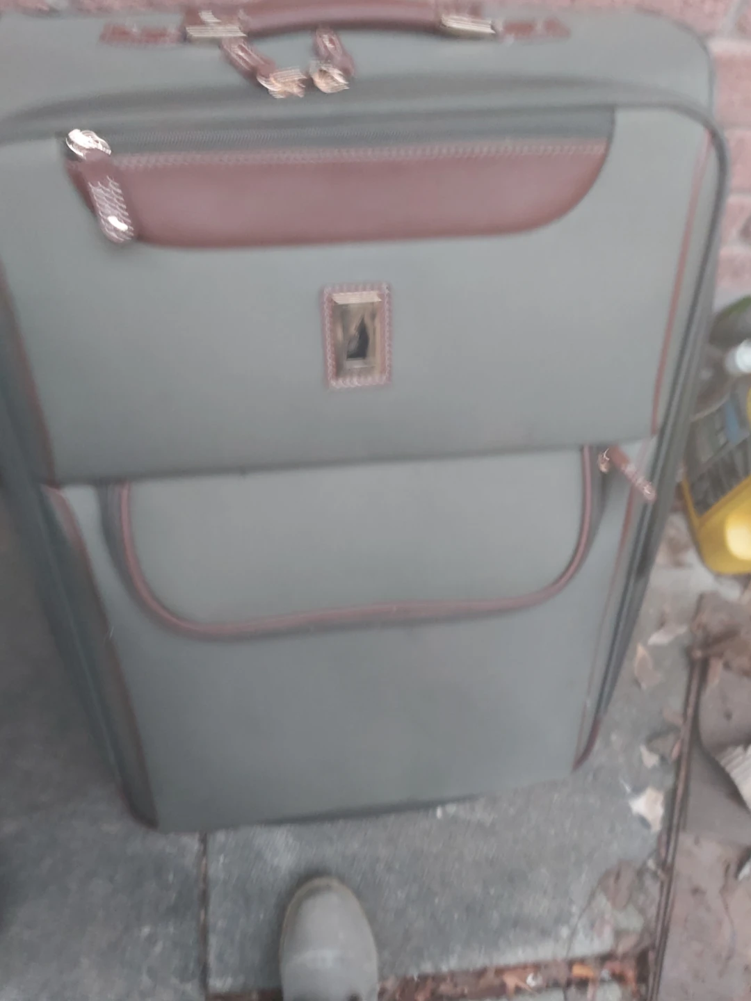 Grey Hardside Luggage with Brown Trim