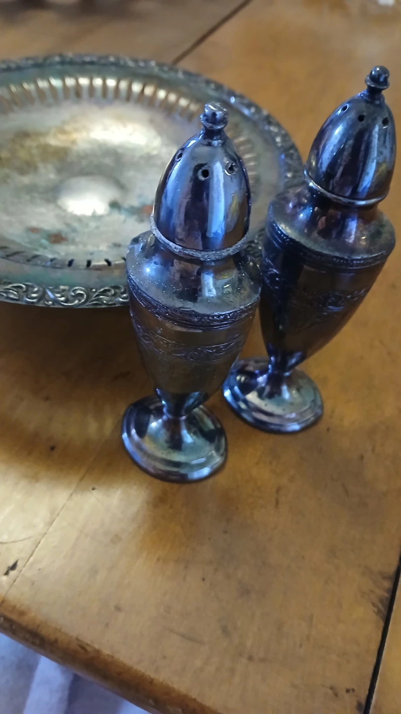 Vintage Silver-Plated Salt and Pepper Shakers with Tray - photo 2
