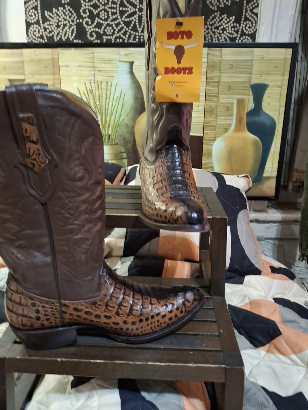 Soto Boots Brown Crocodile Print Cowboy Boots