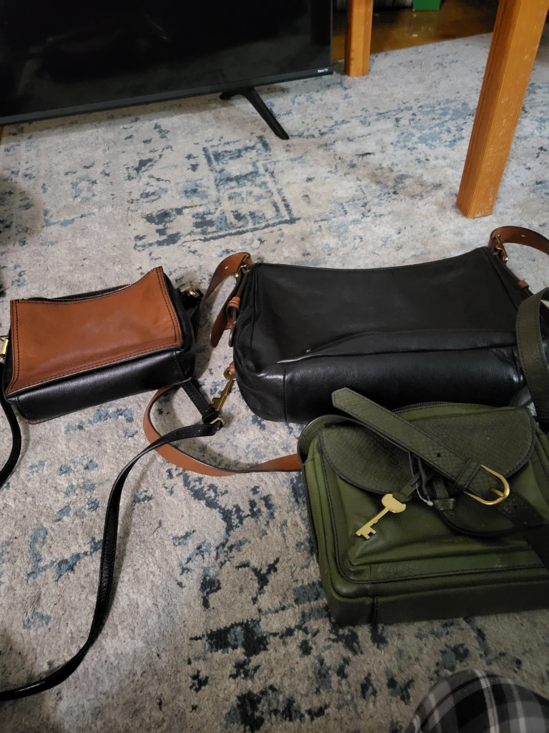 Fossil Leather Handbags - Black, Brown, and Green