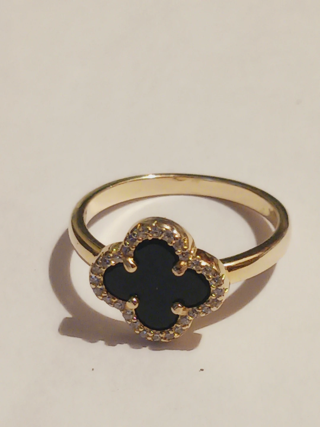 New !! Gold Overlay Sterling Silver 925 Black Clover 🍀 Ring. 7. - photo 4