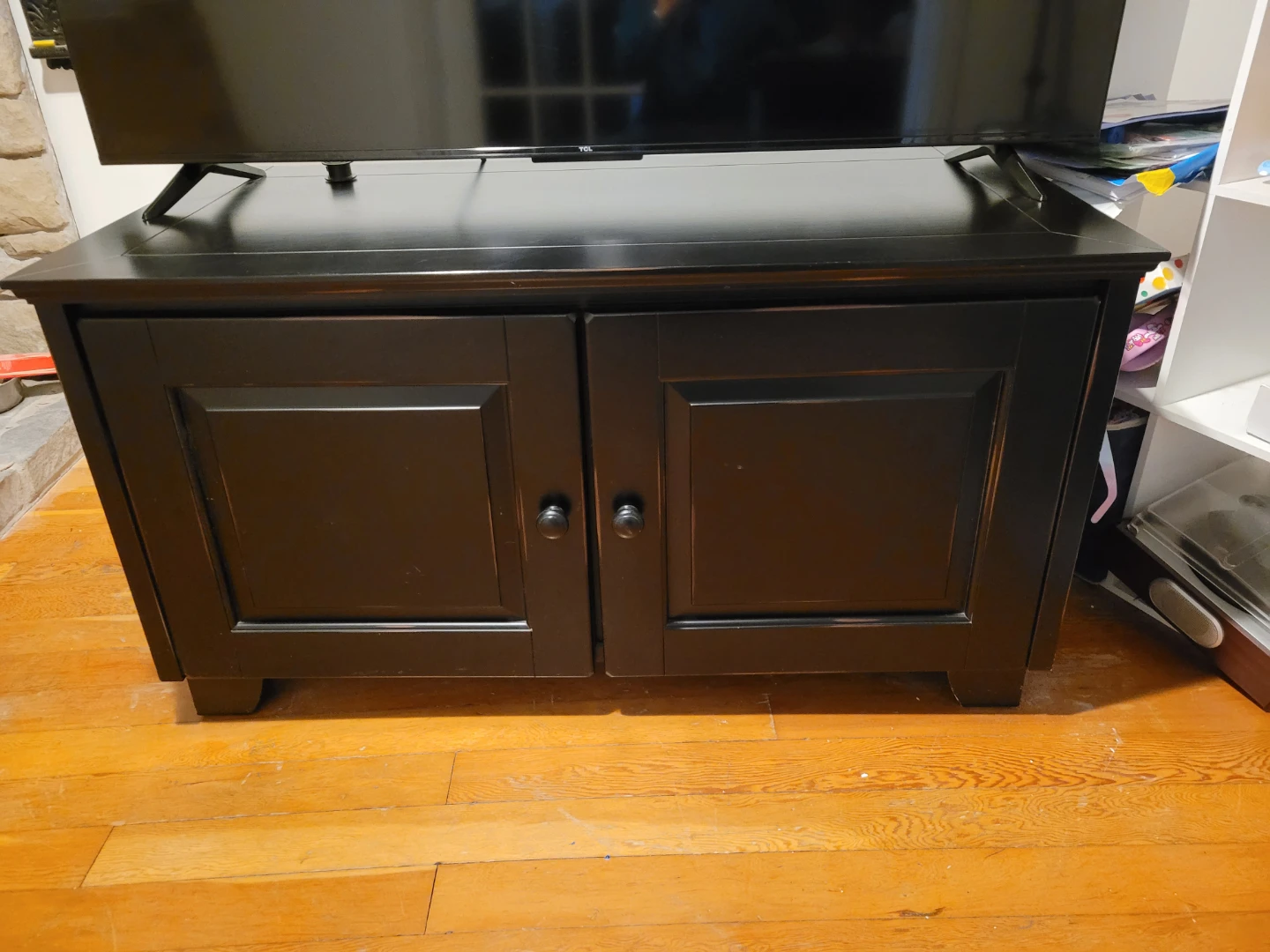 Black TV Stand with Cabinet Doors