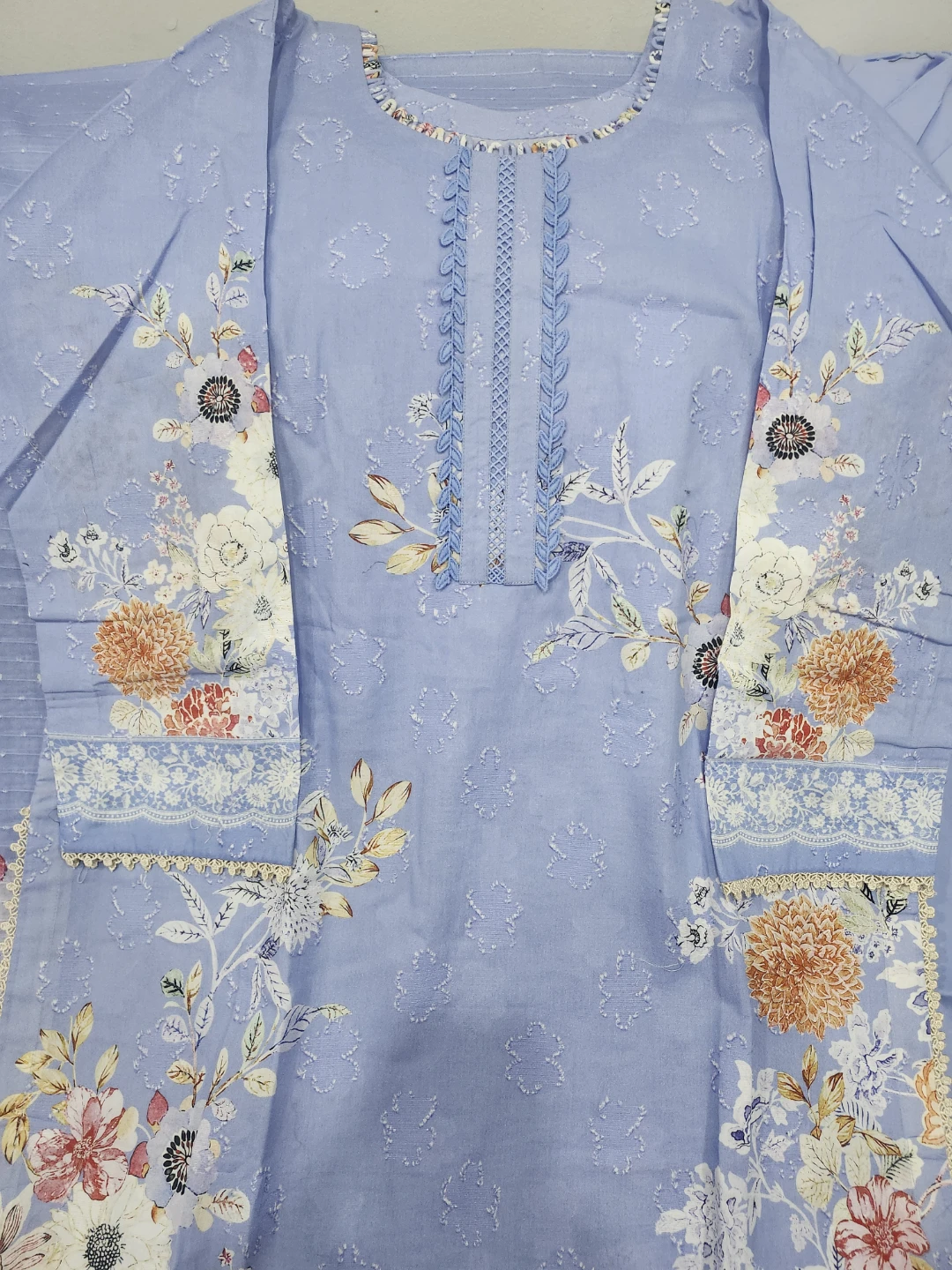 Ice-Blue Floral Print 3-Piece Niahat Suit - - photo 3
