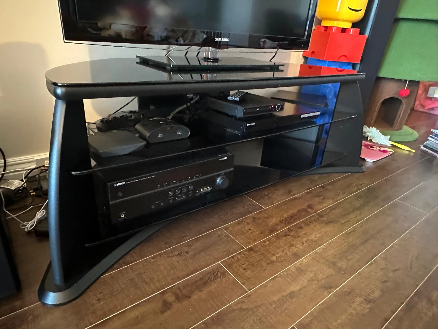 Black Glass TV Stand with Shelves