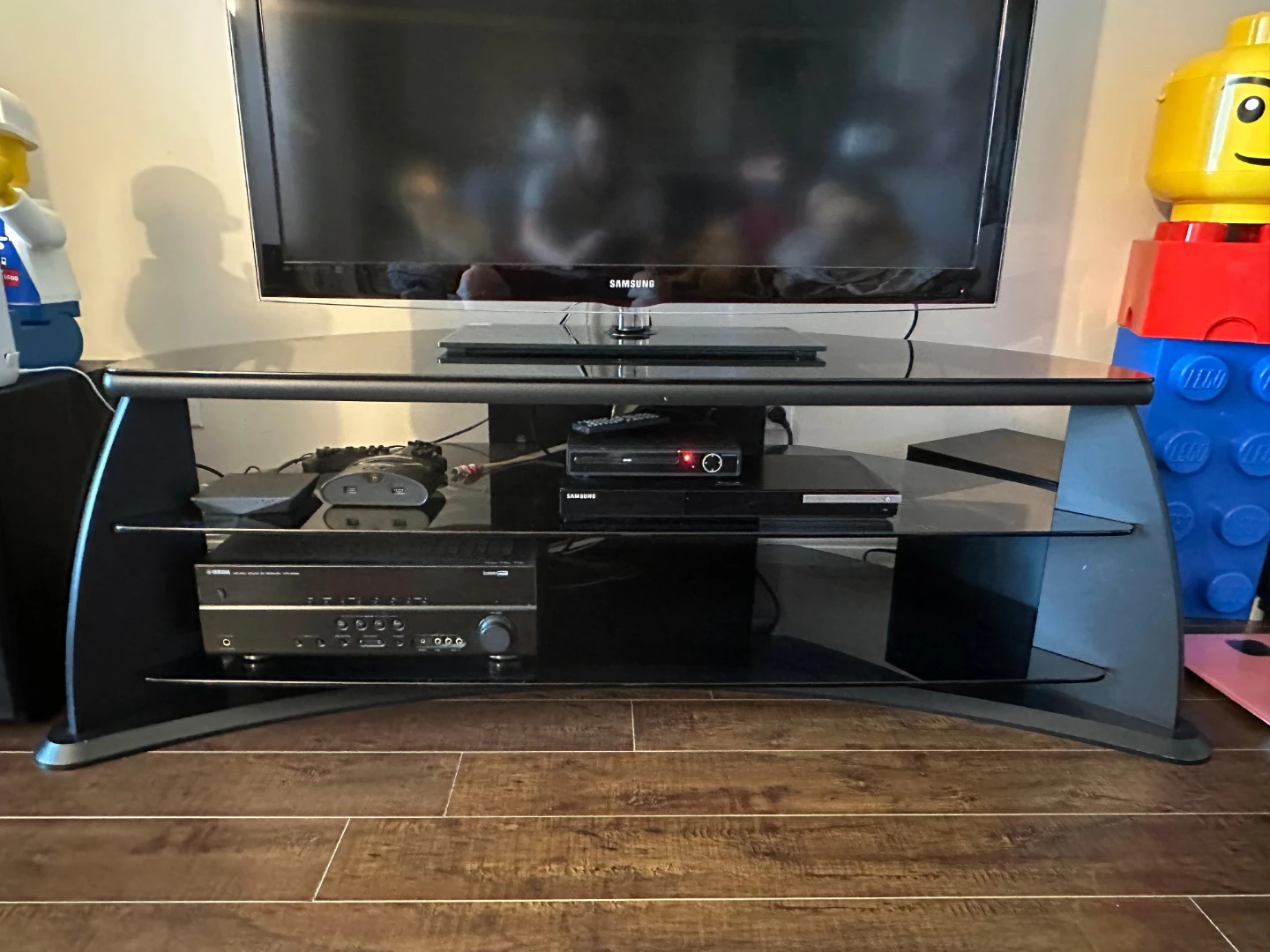 Black Glass TV Stand with Shelves - photo 2
