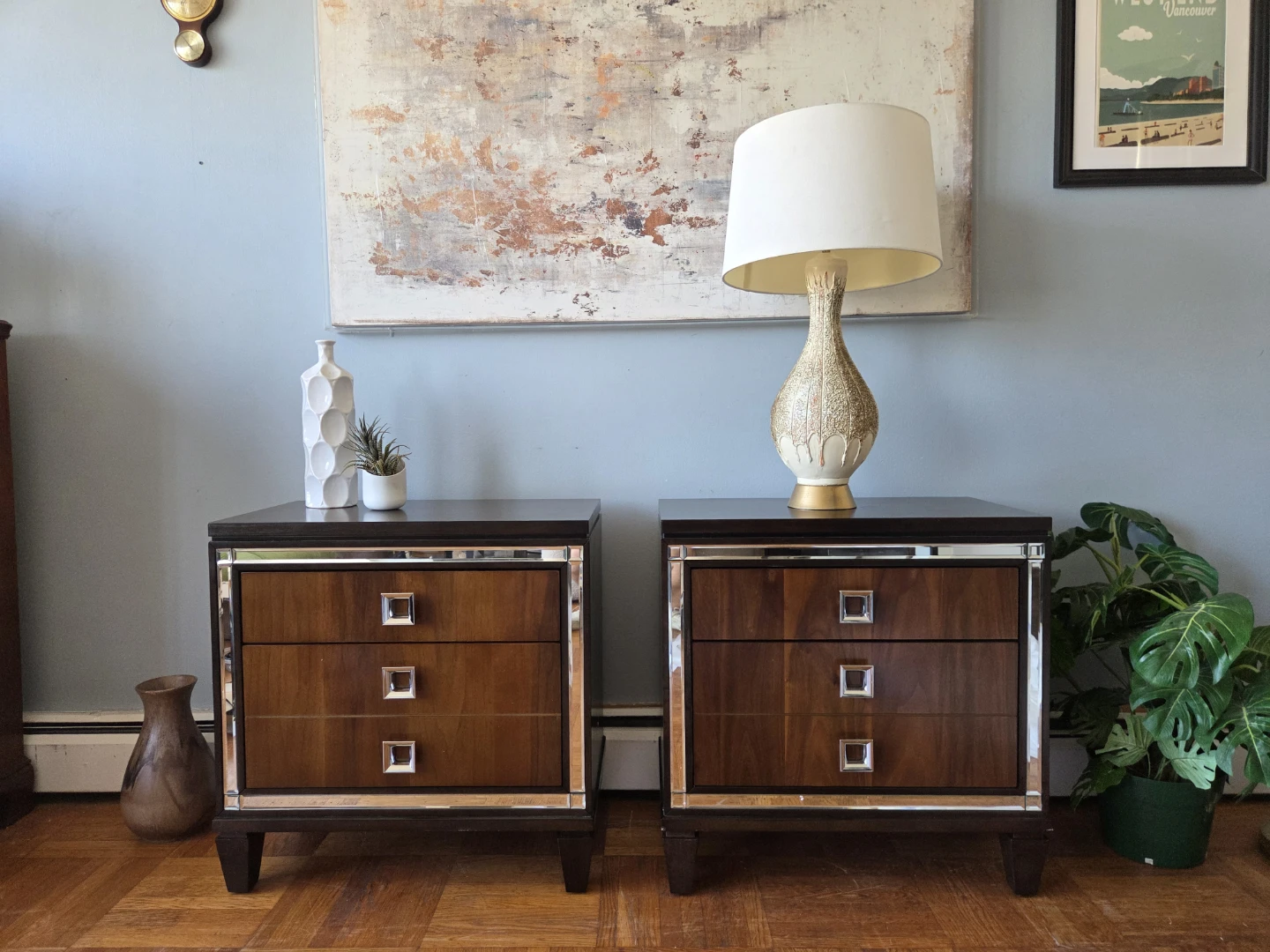 Matching Pair of Modern Three Drawer Nightstands/Bedside Tables